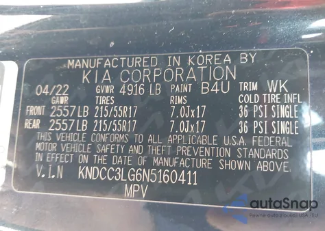 2022 Kia Niro Ev S from USA, damaged, VIN KNDCC3LG6N5160411